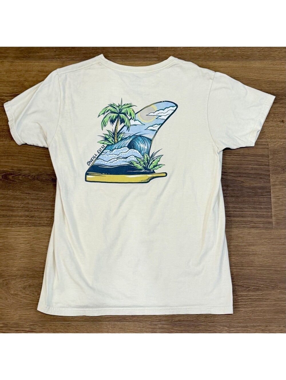 O'Neill Men's Large Cream Surf Graphic Tee Trippin T-Shirt Surfcore Beachcore